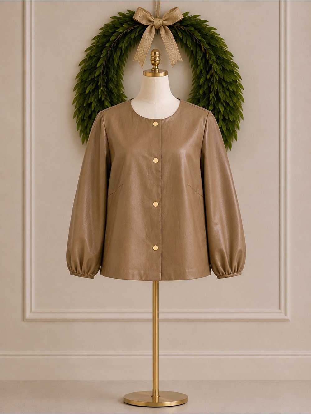 Chicos Faux Leather Jacket in Camel Brown Size 2.5 Size 14 FALL